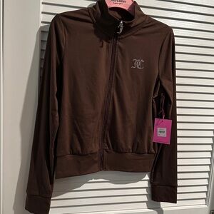 NWT Juicy Couture Chocolate Brown Jersey Mockneck Jacket with Rhinestone. Size M